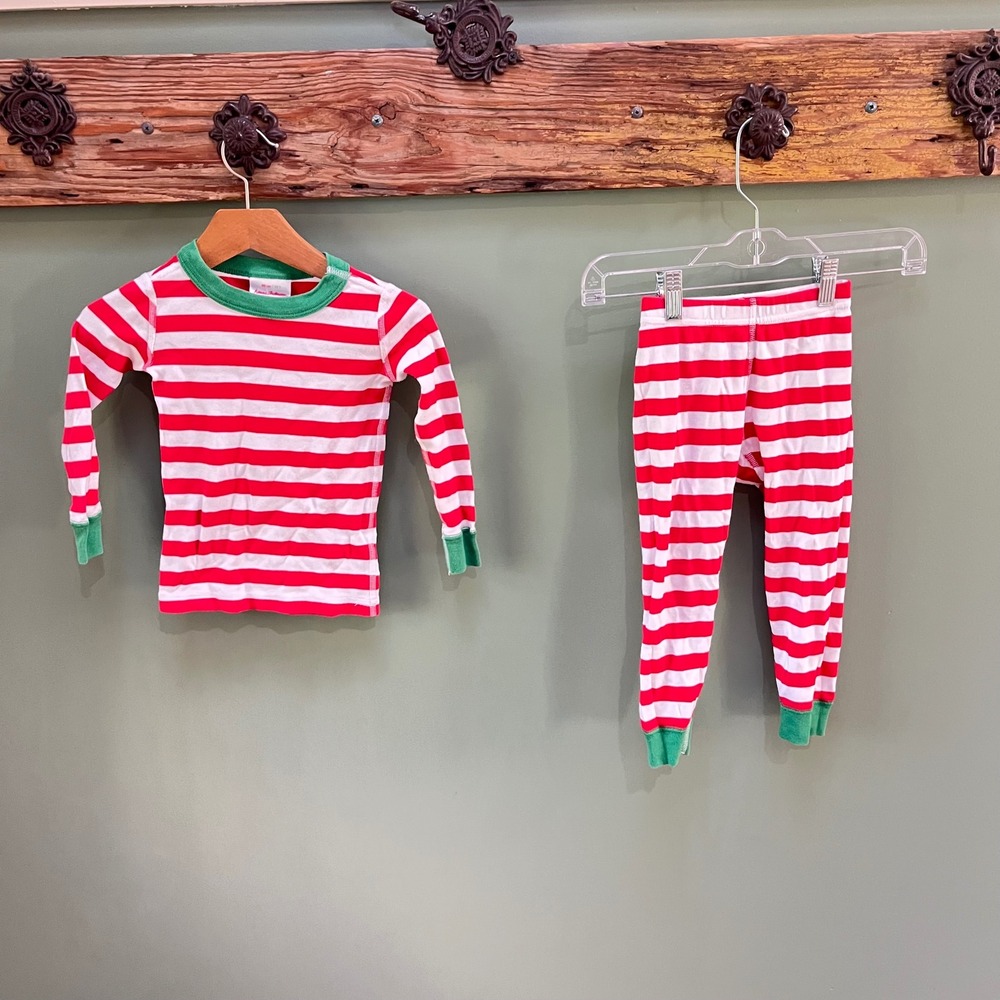 Hanna Andersson Kids Pajamas Set Red White Striped Organic Cotton 90cm US 3